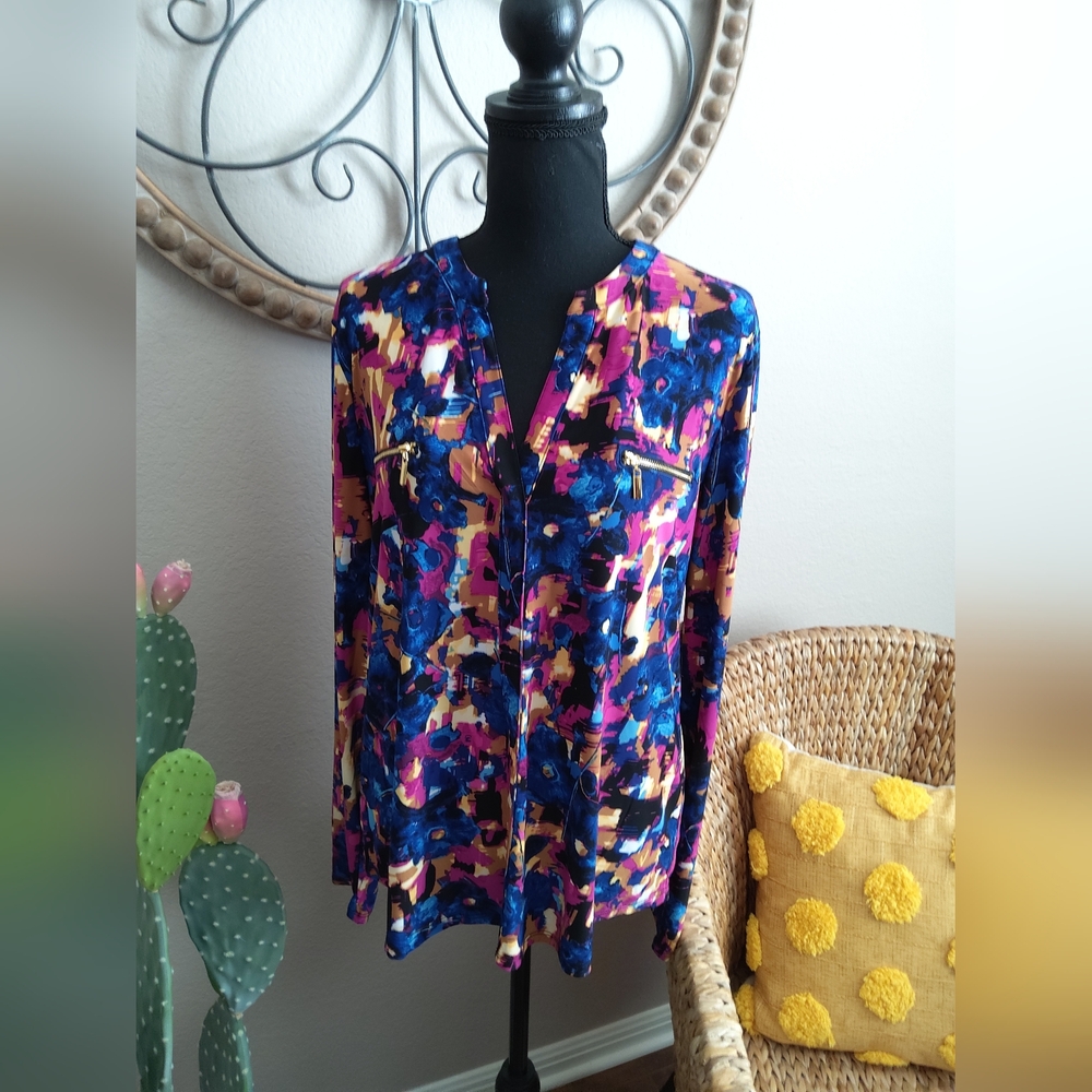 INC International Concepts Women's Floral Top - Blue and Pink - Picture 9 of 11